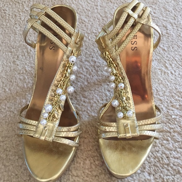 Gold and pearl Guess stilettos