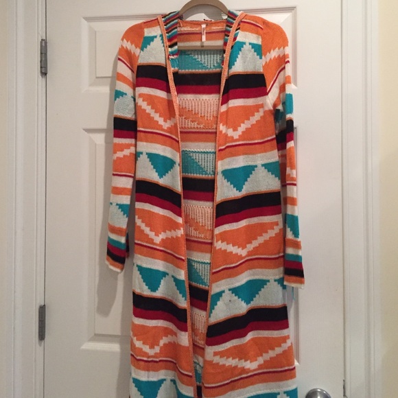 Long tribal duster sweater with hood