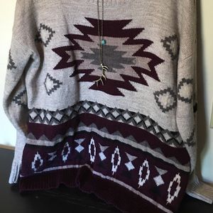 American Eagle XL Aztec maroon cream grey sweater