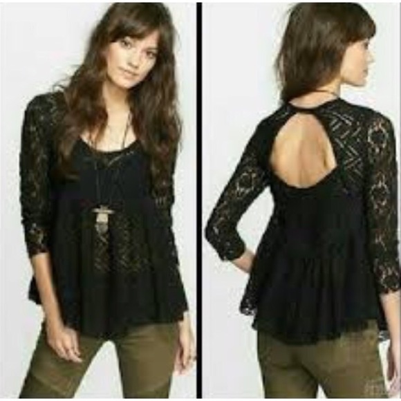 Free People Tops - Free people lace babydoll 3/4 sleeve blouse small
