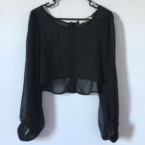 Sheer black cropped long sleeve blouse - MINKPINK