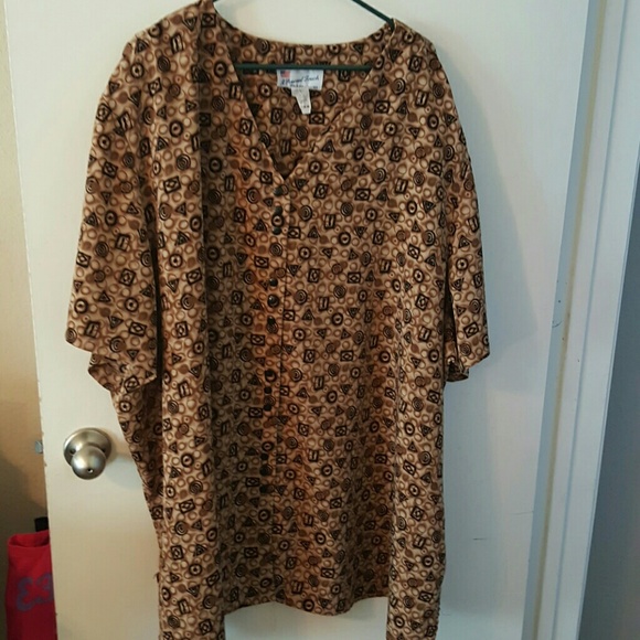 Brown printed button down top