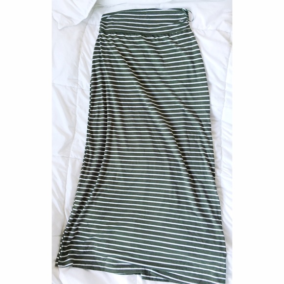 Olive & White Striped Maxi Skirt