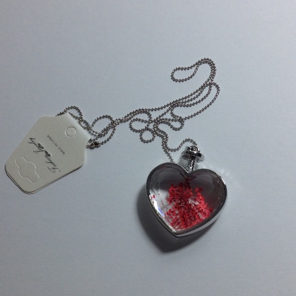 Dried Red Flower Crystal Necklace Pendant