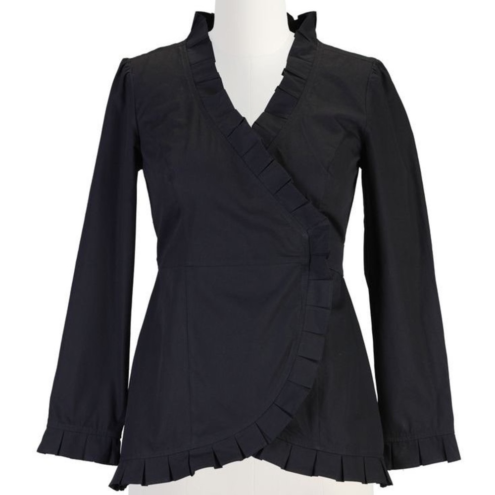 Beautiful eShakti Black Ruffle Wrap Overshirt, S/6