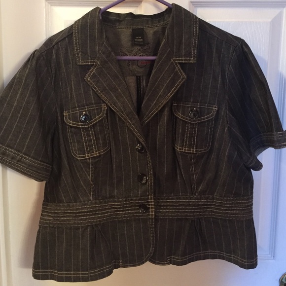 Venezia pinstripe denim cropped blazer