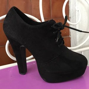 Black Suede Platform Tall Ankle Heel Laced Boots!