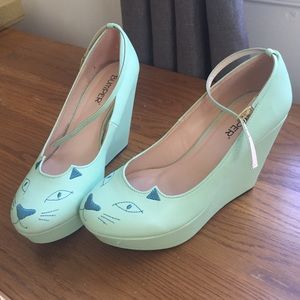 Mint green Kitty wedges!