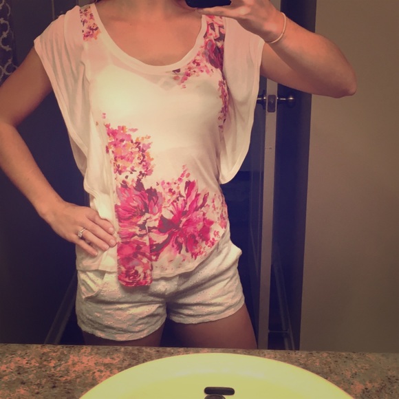 Pink floral flutter sleeve LC Lauren Conrad top