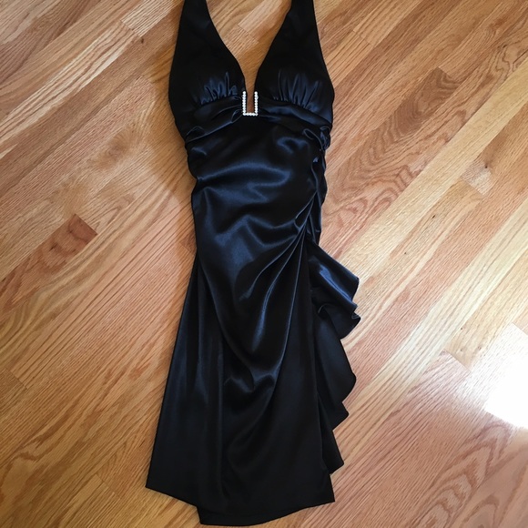 Caché Black Satin Cocktail Dress