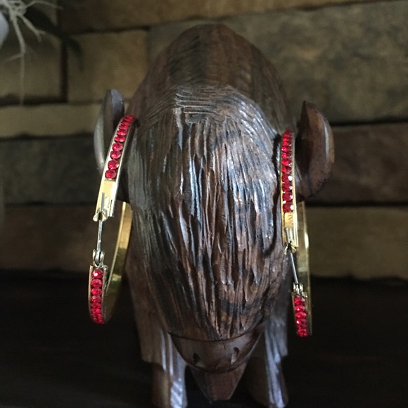 Bebe red hoop bling earrings❣️ - Picture 3 of 4