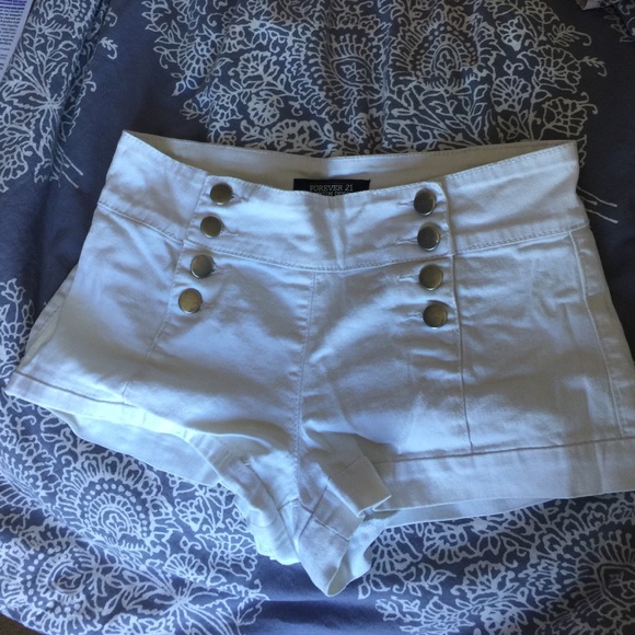 High waisted white sailor shorts