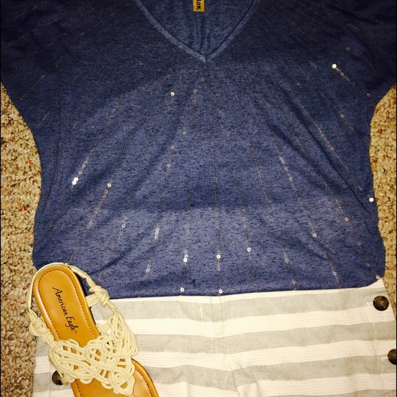 Blue Sequin Women's Top Size Large