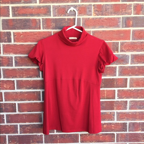 Red Turtleneck Short Puffy Sleeve Size Large