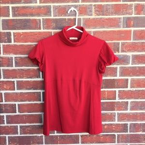 Red Turtleneck Short Puffy Sleeve Size Large