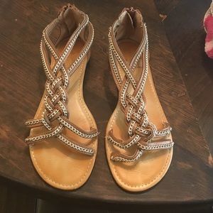 Brown &a silver braided chain sandals