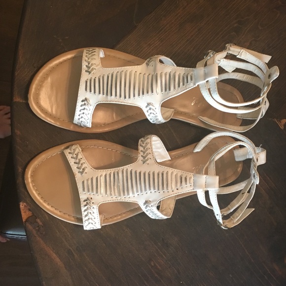 White and silver gladiator double buckle sandals