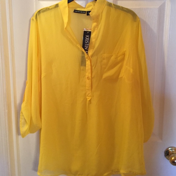 NEW Yellow sheer collarless blouse