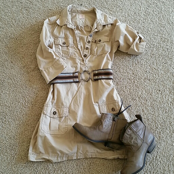 Military-style khaki shirt dress
