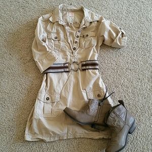 Military-style khaki shirt dress