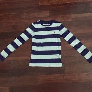 Purple and white stripped long sleeve polo shirt