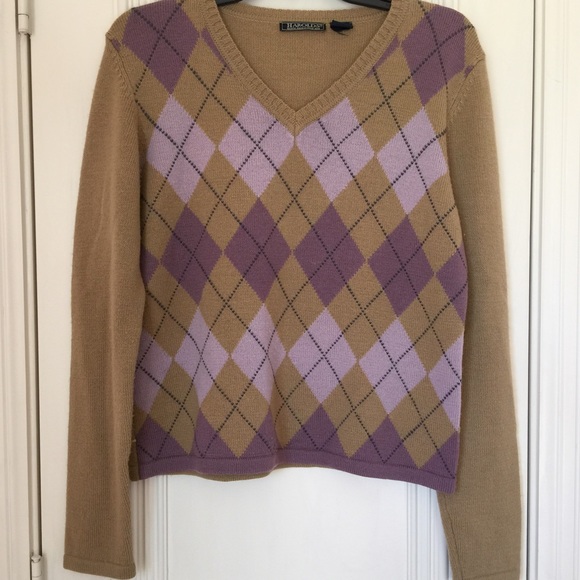 Harold's Sweaters - Harold's Tan and Purple Sweater Sz L