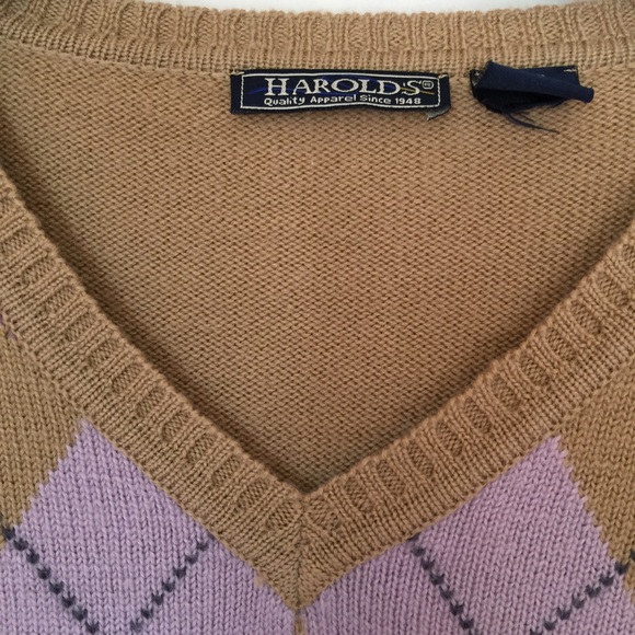 Harold's Tan and Purple Sweater Sz L - Picture 3 of 4
