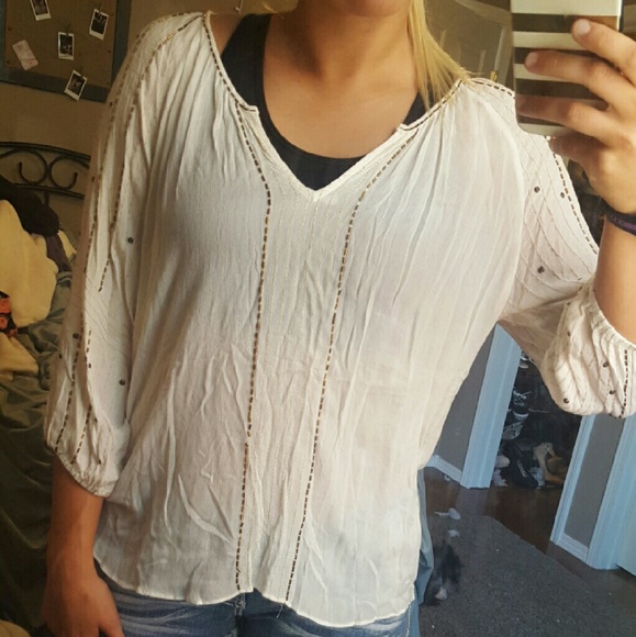 Flowy white top with beading