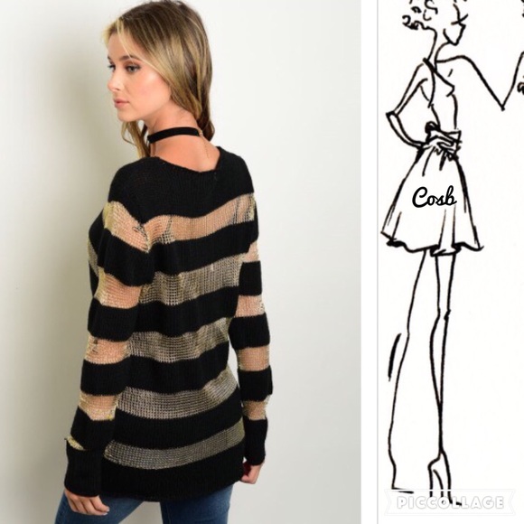 1 Left!  Black & Gold Shimmery Sweater - Picture 2 of 3