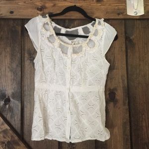 Anthropologie Cap Sleeve button up off white