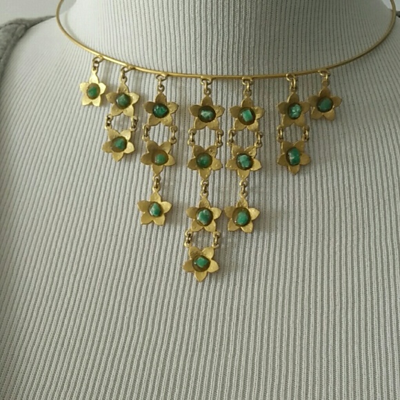 Gold choker with dangling gold tone flowers