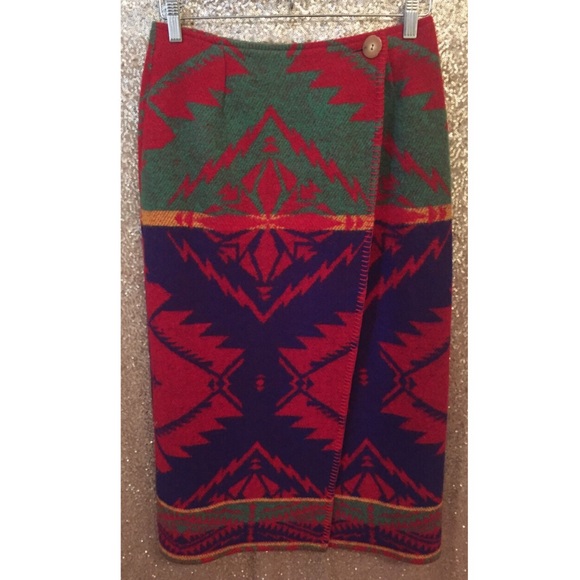Ralph Lauren Dresses & Skirts - Ralph Lauren Tribal Wrap Skirt Wool High Waist Sz4