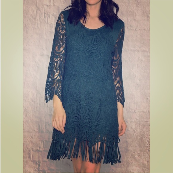 Teal Lace Fringe Dress
