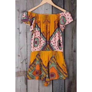 Boho print romper! Off the shoulder! NEW