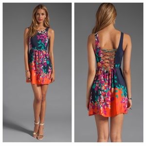 Akiko Floral Dress Silk with Lace Up Back