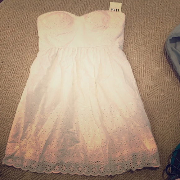 Tibi White Eyelet Strapless Dress