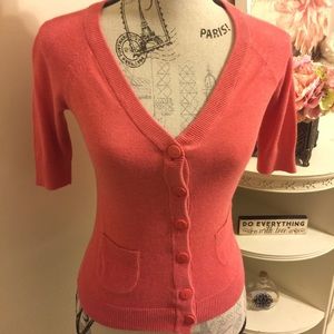 Pink/coral cropped quarter length sweater