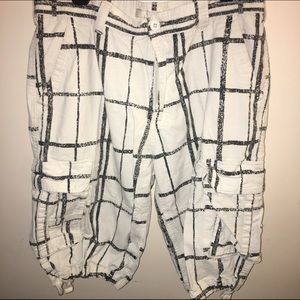 Black and white shorts with tile pattern