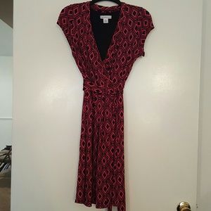 So cute! Liz Claiborne faux wrap print dress VGUC