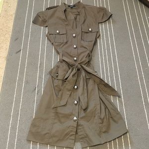 Olive green military button up dress