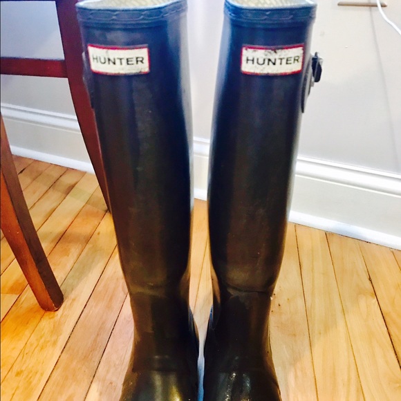Size 8 brown HUNTER BOOTS original gloss tall