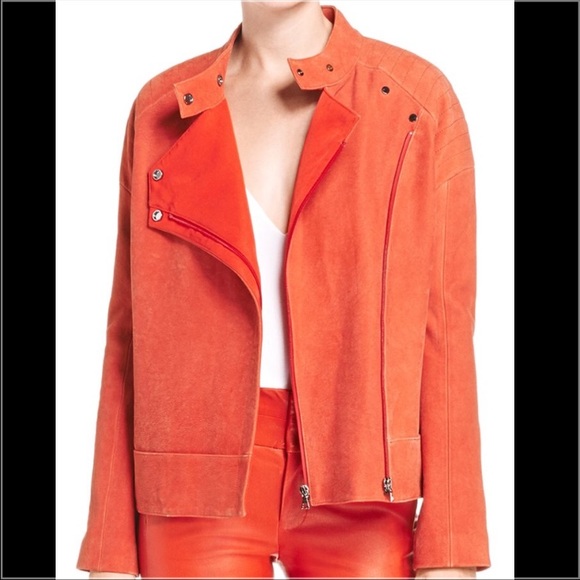 J Brand Red Leather & Suede Motorcycle Jacket