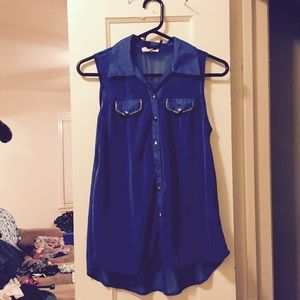 Royal Blue button-up sleeveless blouse