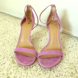 Pink Suede Ankle Strap Heels