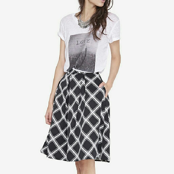 Express Dresses & Skirts - Express Black & White Plaid Midi Skirt