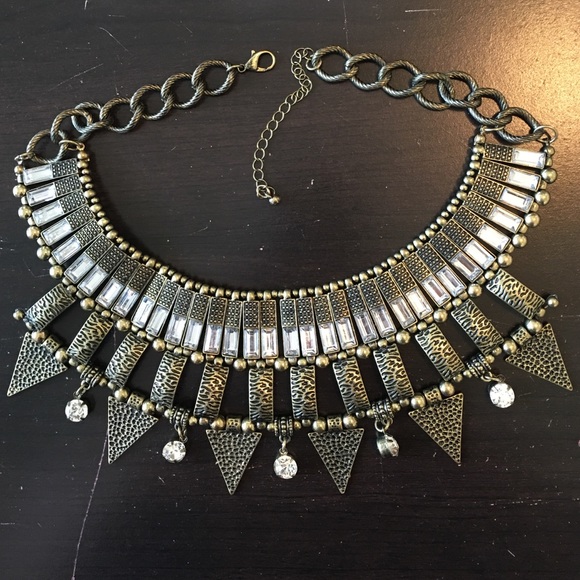 Statement Necklace Antique gold/black rhinestones - Picture 2 of 4