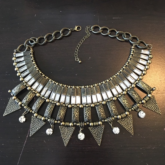 Statement Necklace Antique gold/black rhinestones - Picture 3 of 4