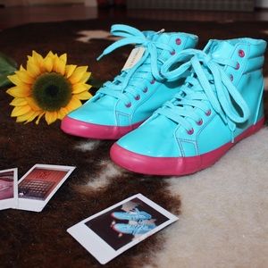 Aqua/Pink High Top Sneakers