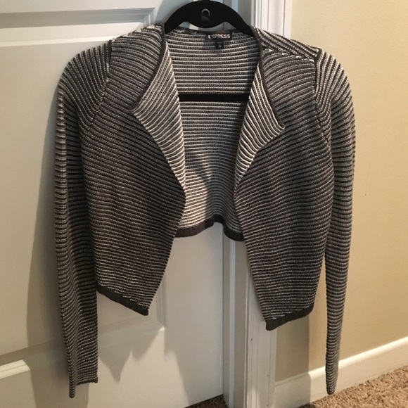 Express grey white striped cropped wool sweater