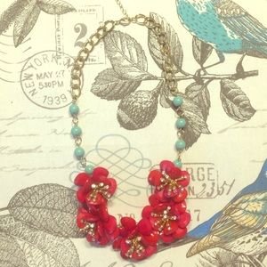 Anthropologie red flower necklace